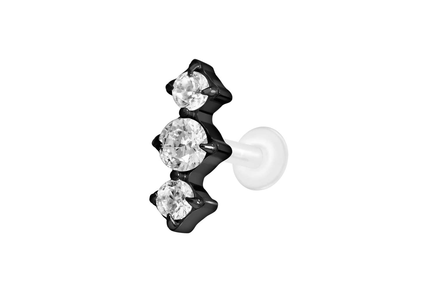 PTFE Labret Piercing mit Innengewinde + Titan-Aufsatz 3 EINGEFASSTE KRISTALLE